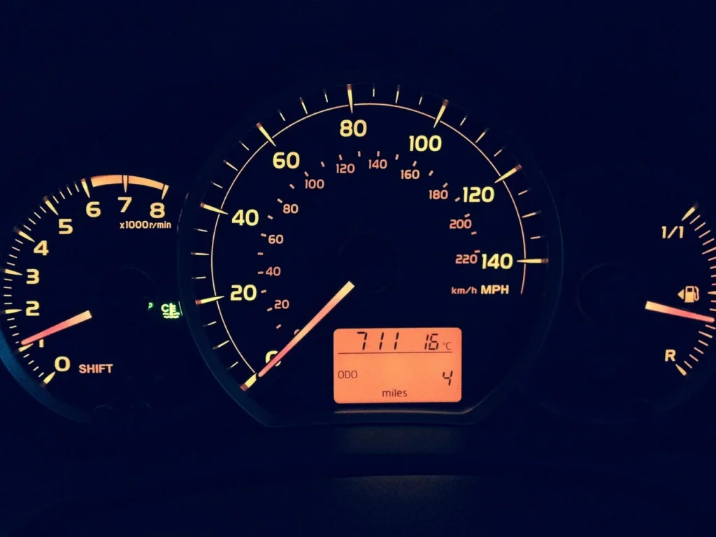 Close up of a car odometer showing the mileage display