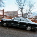 A car parked on a steep residential hill in Baildon, showing the kind of gradient that strains a handbrake