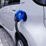 Electric car plugged into a charging station