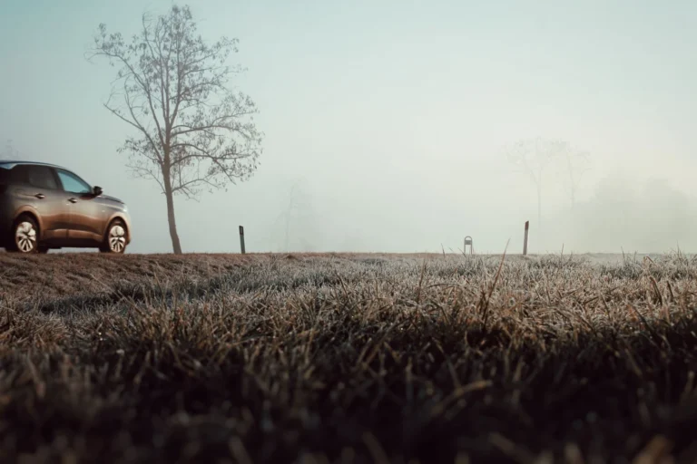 A frosty morning on an exposed road near Silsden, showing the cold conditions that strain car batteries