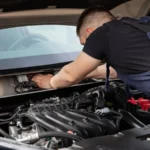 Auto mechanic performs engine maintenance on a car. Focus on hands and engine components — SSK Mechanics guide to Mercedes A-Class Battery Check and Car-Not-Starting Guide