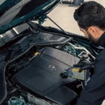 Mechanic inspecting and filling engine oil in a car at an indoor service center — SSK Mechanics guide to Ford Kuga Oil Change or Full Service