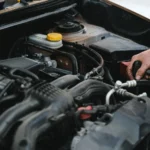 Close-up of a mechanic's hands working on a car engine, showcasing repair work — SSK Mechanics guide to Renault Clio Battery Check and Car-Not-Starting Guide