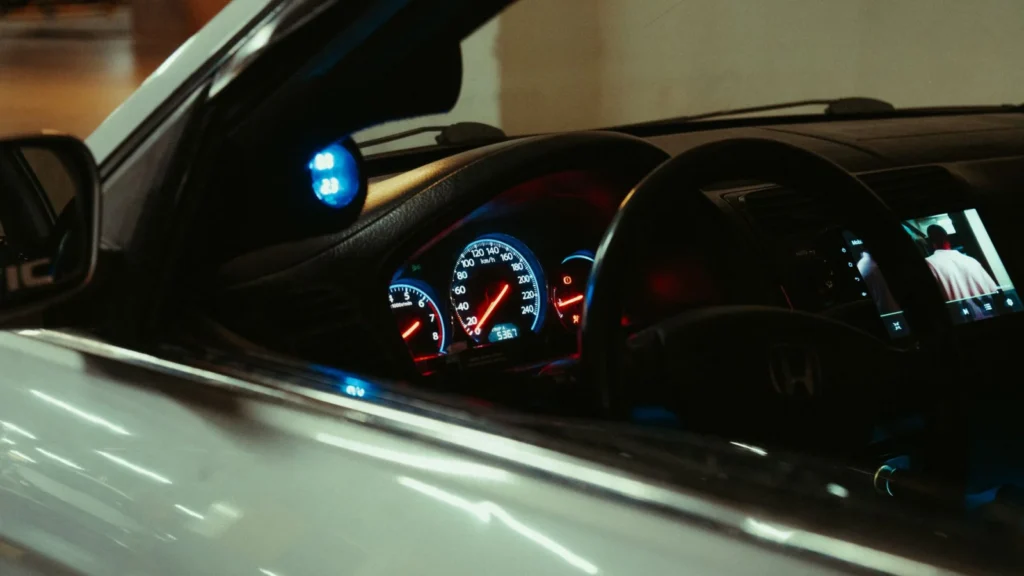 Close-up of a car's illuminated dashboard viewed from driver perspective — SSK Mechanics guide to Vauxhall Mokka Warning-Light and Diagnostics Guide