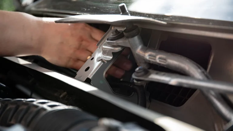 Mechanic's hand repairing car wiper mechanism in detailed close-up — SSK Mechanics guide to Hyundai i10 Wipers, Bulbs and Fuse Changes