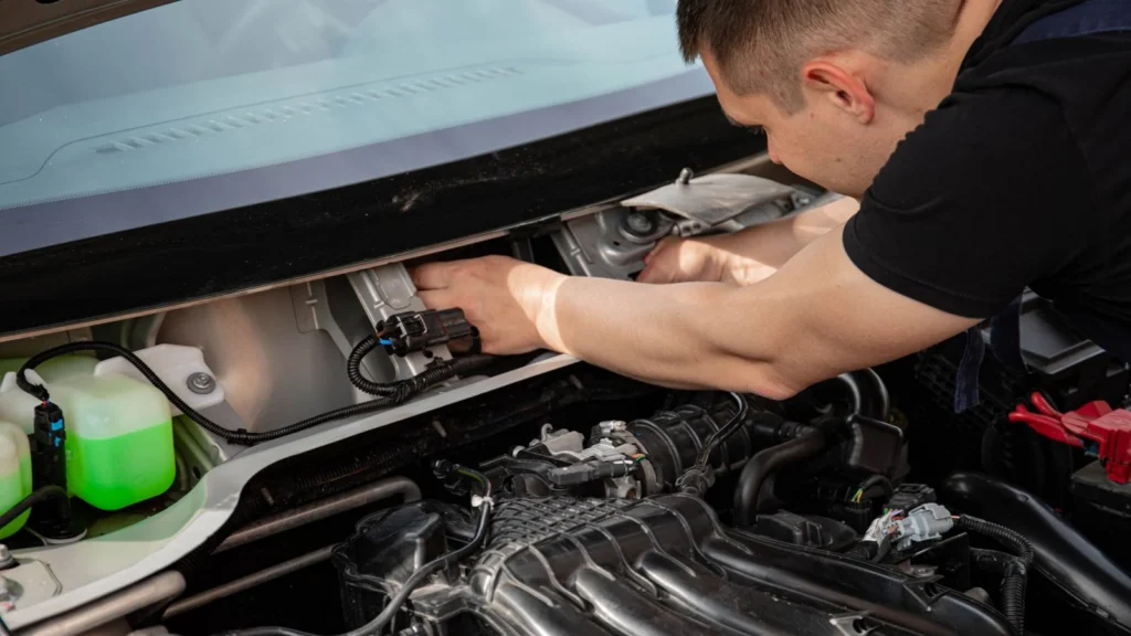 Mechanic focusing on car engine repair, showcasing skill and precision — SSK Mechanics guide to Land Rover Discovery Starter Motor or Alternator