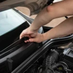 Close-up of a person adjusting a car's windshield wiper blades, showcasing car maintenance — SSK Mechanics guide to Citroën C3 Wipers, Bulbs and Fuse Changes