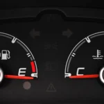 Detailed view of a car's fuel and temperature gauges on dashboard — SSK Mechanics guide to Tyre Pressure Warning Light (TPMS): What It Means and What to Do