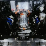 Detailed view of an electric vehicle powertrain and high-voltage components — SSK Mechanics guide to mobile work on EVs and hybrids