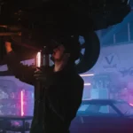 A mechanic inspects a car's undercarriage in a vibrant, neon-lit garage setting, highlighting… — SSK Mechanics guide to Rural Roads, Rough Surfaces: Steering Wear Around Thornton…
