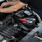 Mechanic performing maintenance on a car engine outdoors during the day — SSK Mechanics guide to Jump Start or New Battery? How to Tell Which Your Car Needs