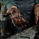 Close-up of a mechanic's dirty hands in a garage workspace with grease and spare parts — SSK Mechanics guide to AA/RAC Seasonal Vehicle Checks vs a Local Mobile Mechanic's…